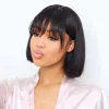 Black Brazilian Straight Hair Short BOB Wigs Lady Wig With Bangs