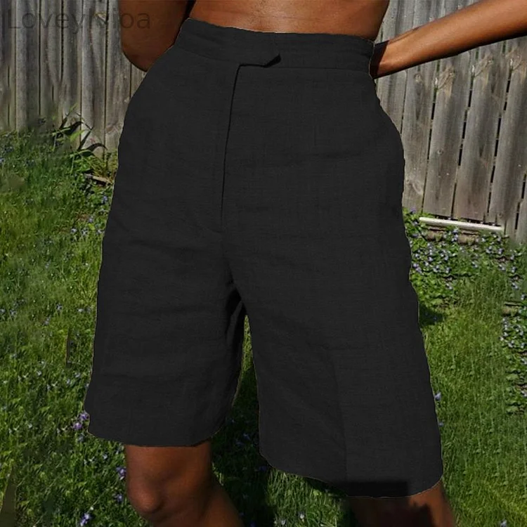 Solid Color Cotton And Linen Casual Shorts