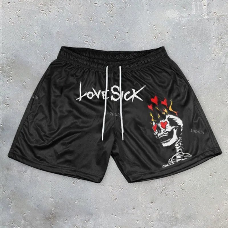 Sopula Love Sick Skull Print Mesh Shorts