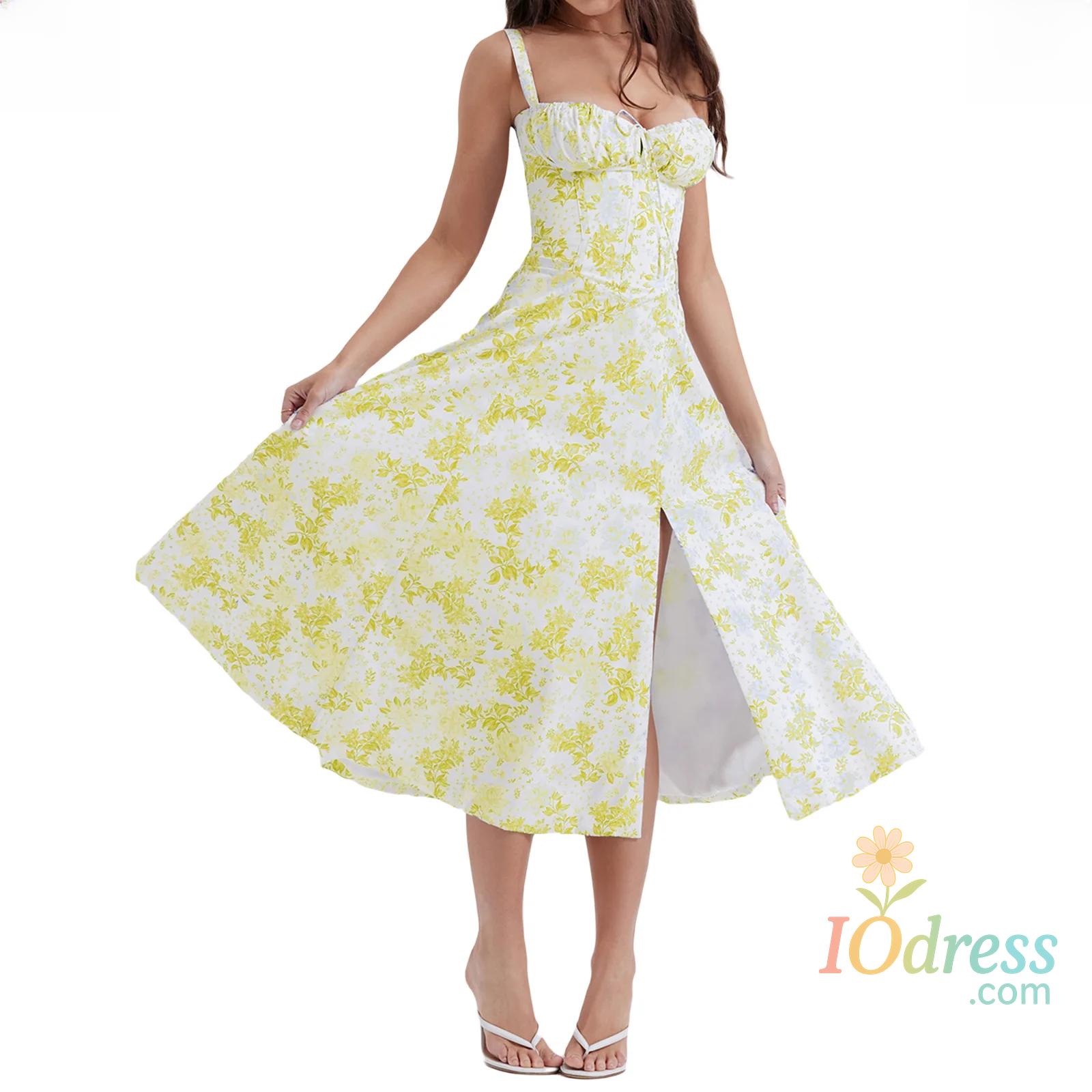 IO Dress Summer New Fashion French Style Elegant Casual Tied Waist-fitted Slimming Dress Women's Foreign Trade Sleeveless Side Slit Dress IO Dress