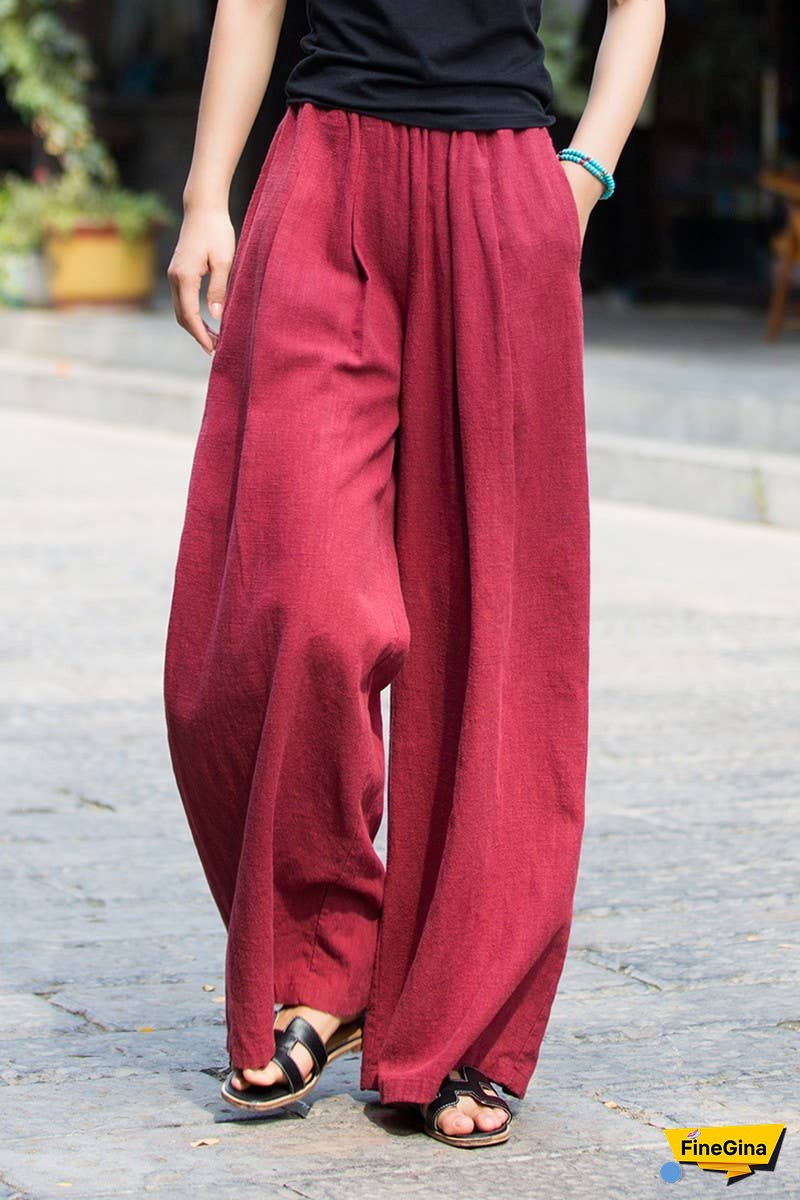 Linen And Cotton Sand-Washed Wide-Leg Pants