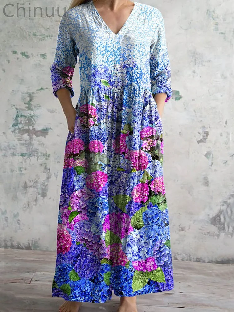 Women's Vintage Floral Print Casual Cotton Dress