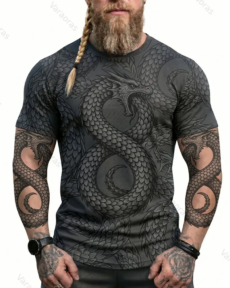Men's Summer Viking Print Short-Sleeve T-Shirt 9910