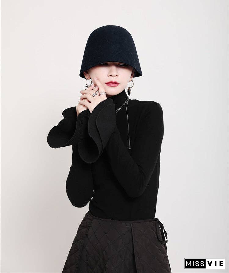 Special Solid Color Stretch Turtleneck Cotton T-Shirt