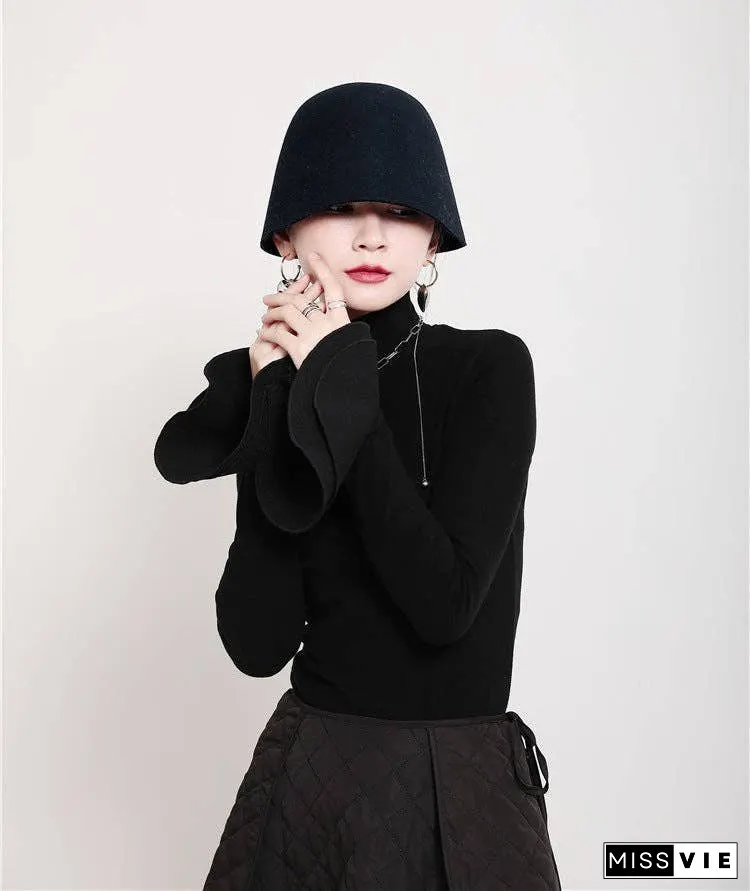 Special Solid Color Stretch Turtleneck Cotton T-Shirt