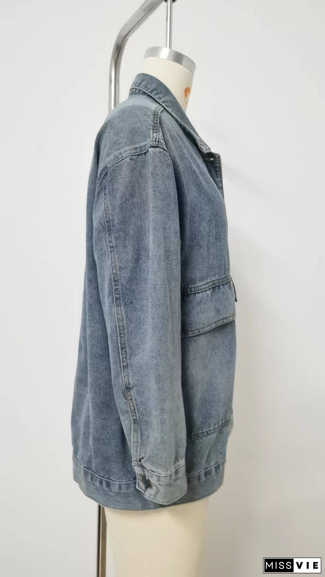 Plain Washed Denim Big Pockets Oversize Jacket MN22