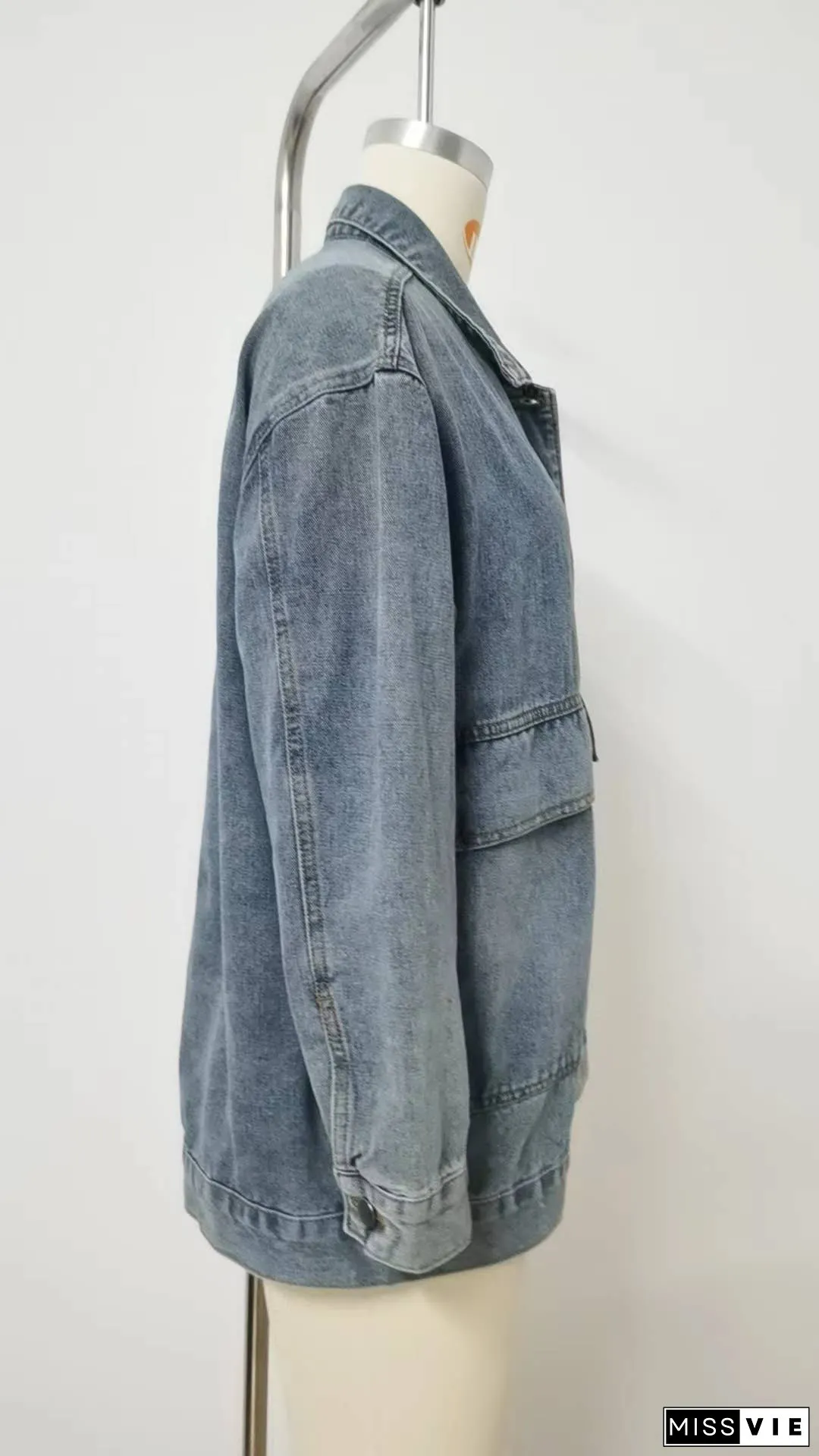 Plain Washed Denim Big Pockets Oversize Jacket MN22