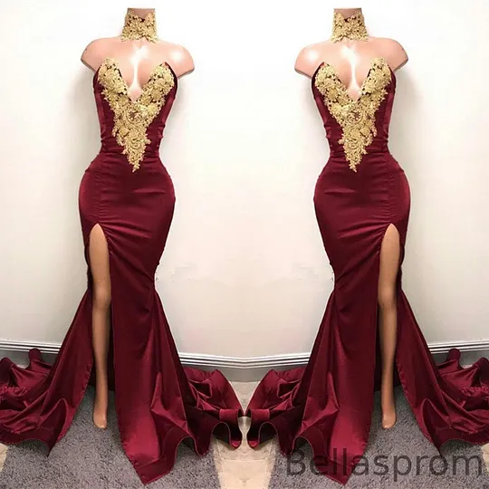 burgundy prom dress with gold Party Dress Maroon Golden Gown Sleeveless Velvet Burgundy Mermaid Prom Party GownsTassel Gold Appliques Evening Gown