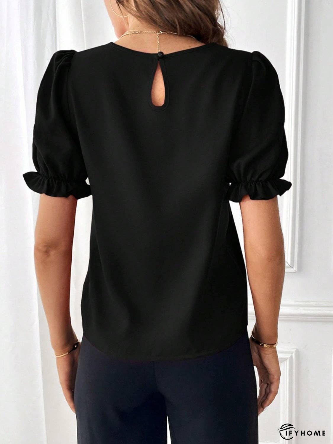 Round Neck Flounce Sleeve Blouse | IFYHOME