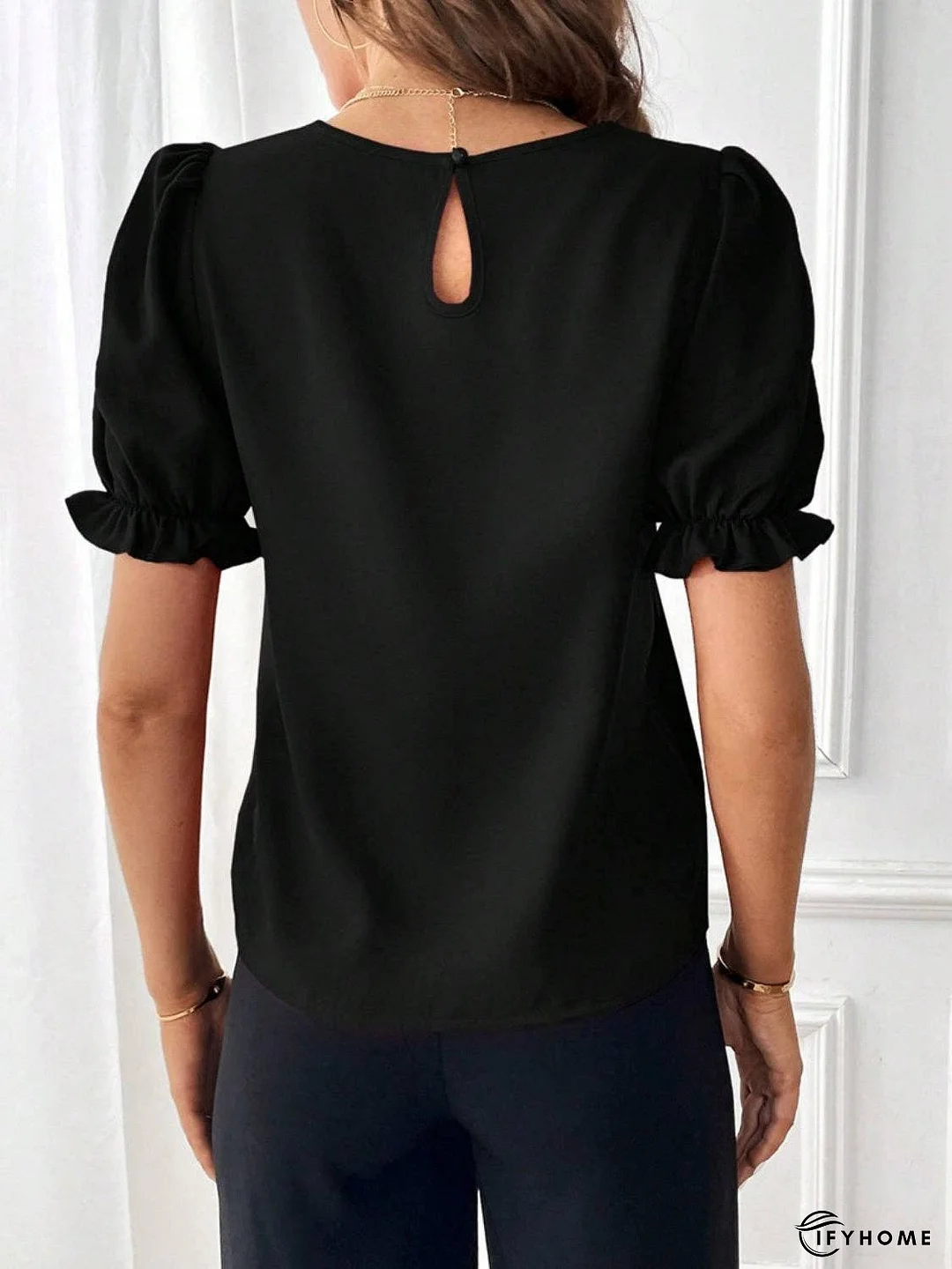 Round Neck Flounce Sleeve Blouse | IFYHOME