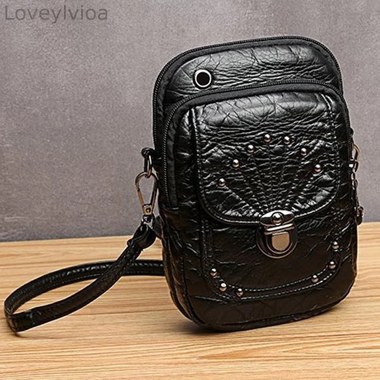 Studded Washed Leather Mini Crossbody Bag