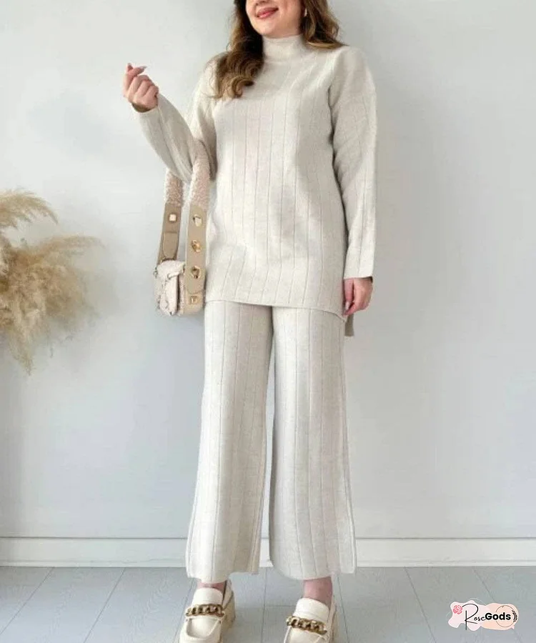 Casual Fashion Solid Color Sweater Two -piece Suit