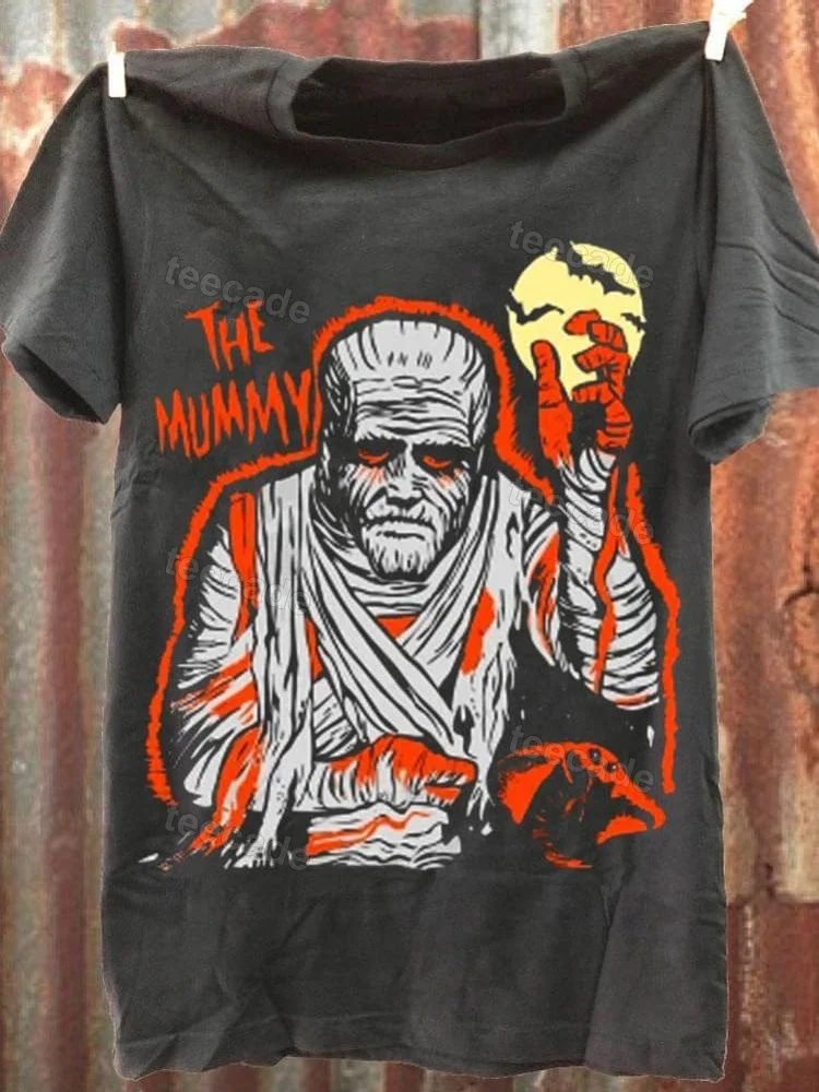 Teecade Teecade Vintage Halloween Mummy Graphic Print Unisex Classic T-shirt