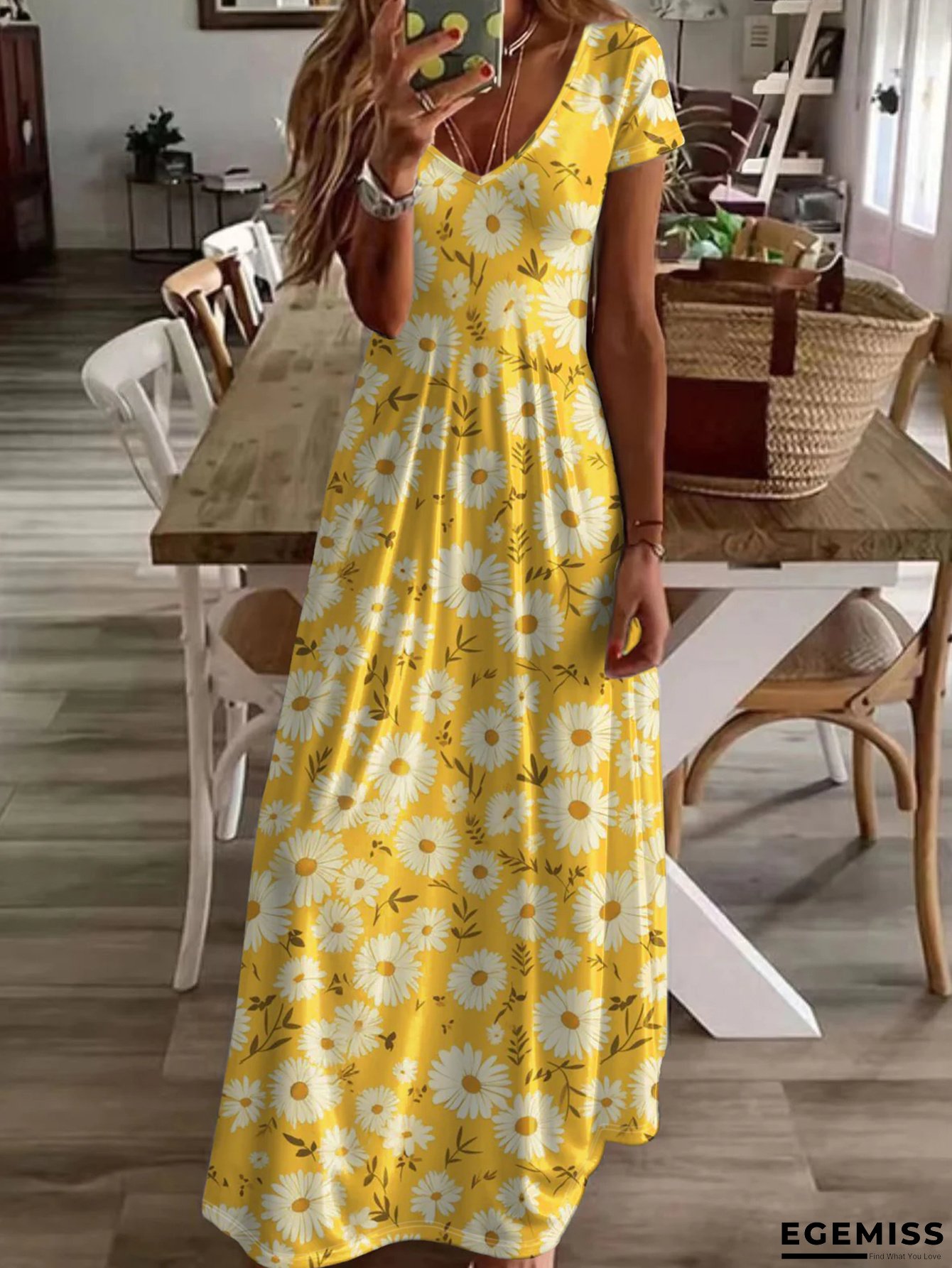 [Floral Beach Dress] Lightweight Floral Beach Dress For Women - Flared Long Skirt, Machine Washable Spring/Summer Party Casual Attire, Comfortable Fit, Summer Fashion | EGEMISS