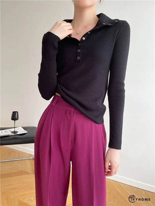 Casual Skinny Loose Solid Color Lapel Collar Pullovers | IFYHOME