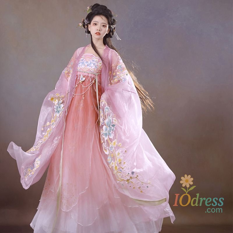 IO Dress Chinese Dress For Women Ancient Traditional Embroidery Yellow Pink Hanfu Carnival Fairy Cosplay Costume Summer Hanfu Dress
