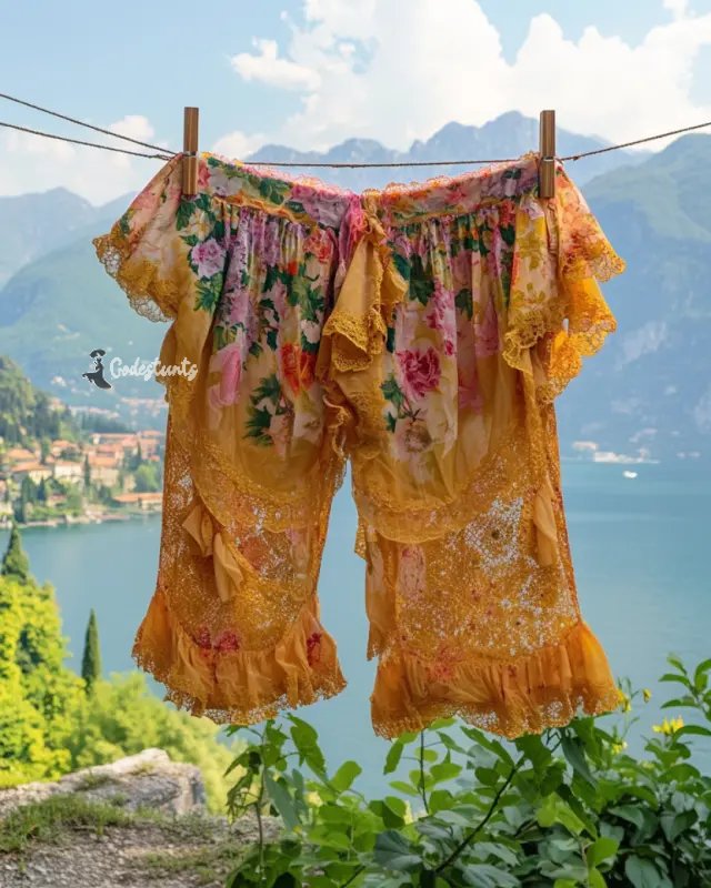 Summer Vacation Ruffle Lace Chiffon Contrast Shorts c4c5