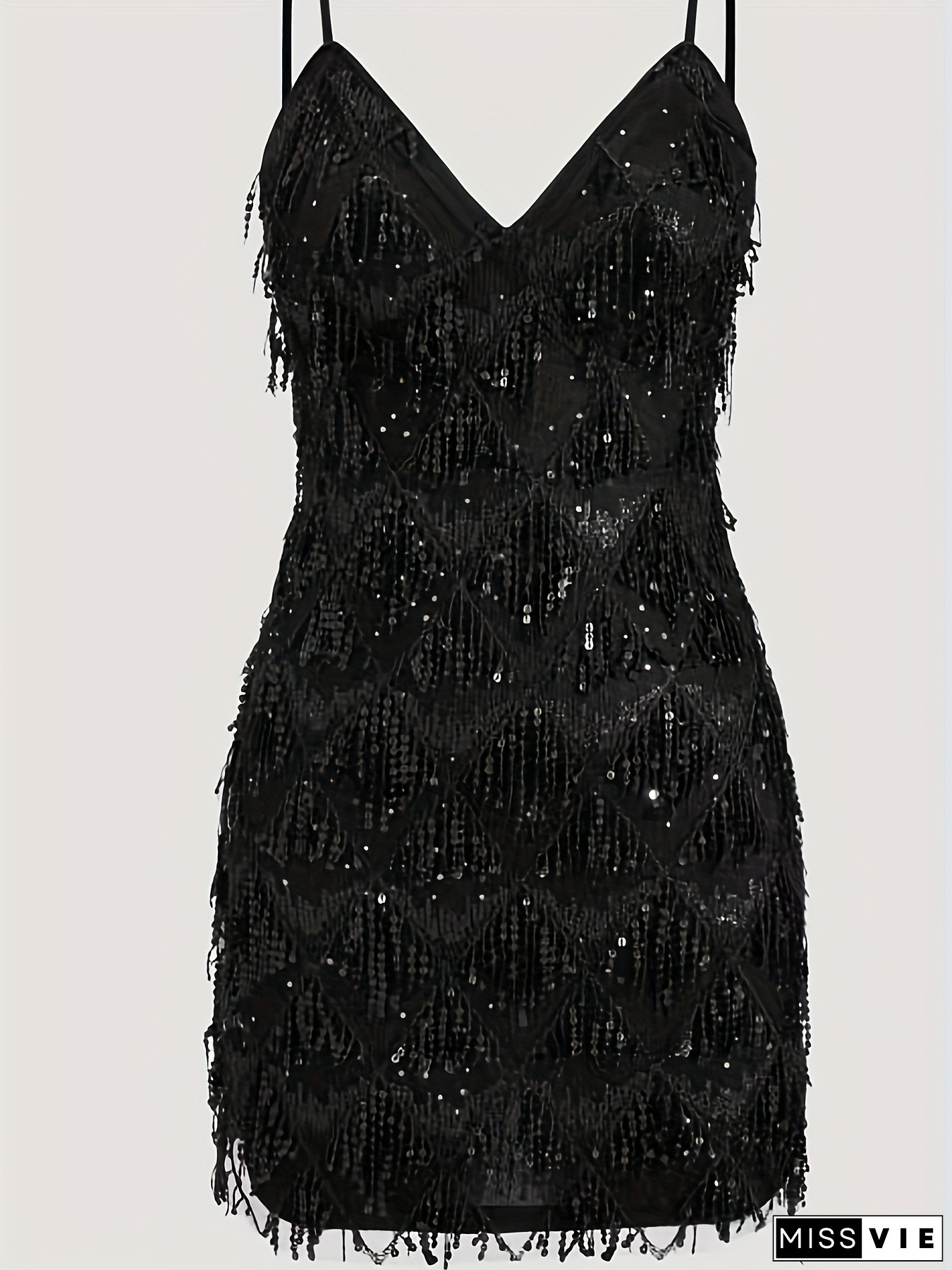 Women's Elegant Off-Shoulder Sequin Mini Dress - Black Polyester Knit Fabric, Bodycon Style with Fringe Detail, Perfect for Adult Parties and Events, Party Dress | Offshoulder Fashion | Fringe Detailing, Plus Size Dress