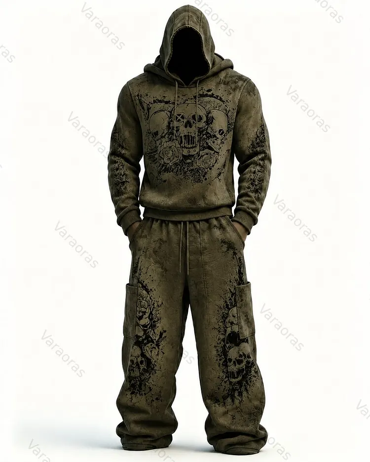 Men's Fashion Skull Print Hoodie & Pants Two-Piece Set 7799