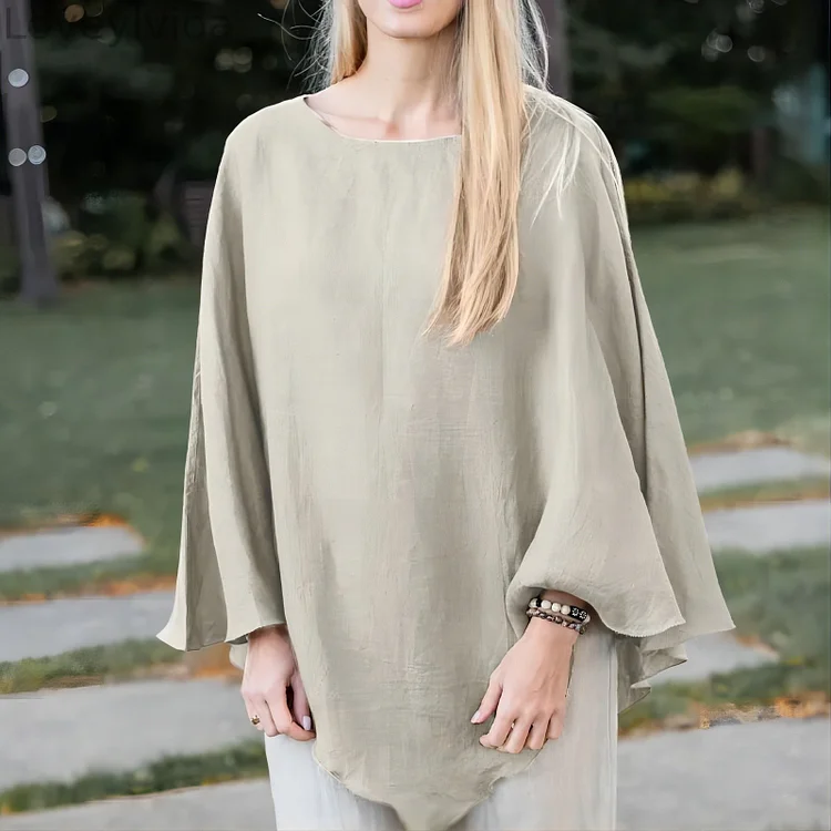 Fashion Cloak Solid Color Elegant Casual Loose Asymmetric Shirt