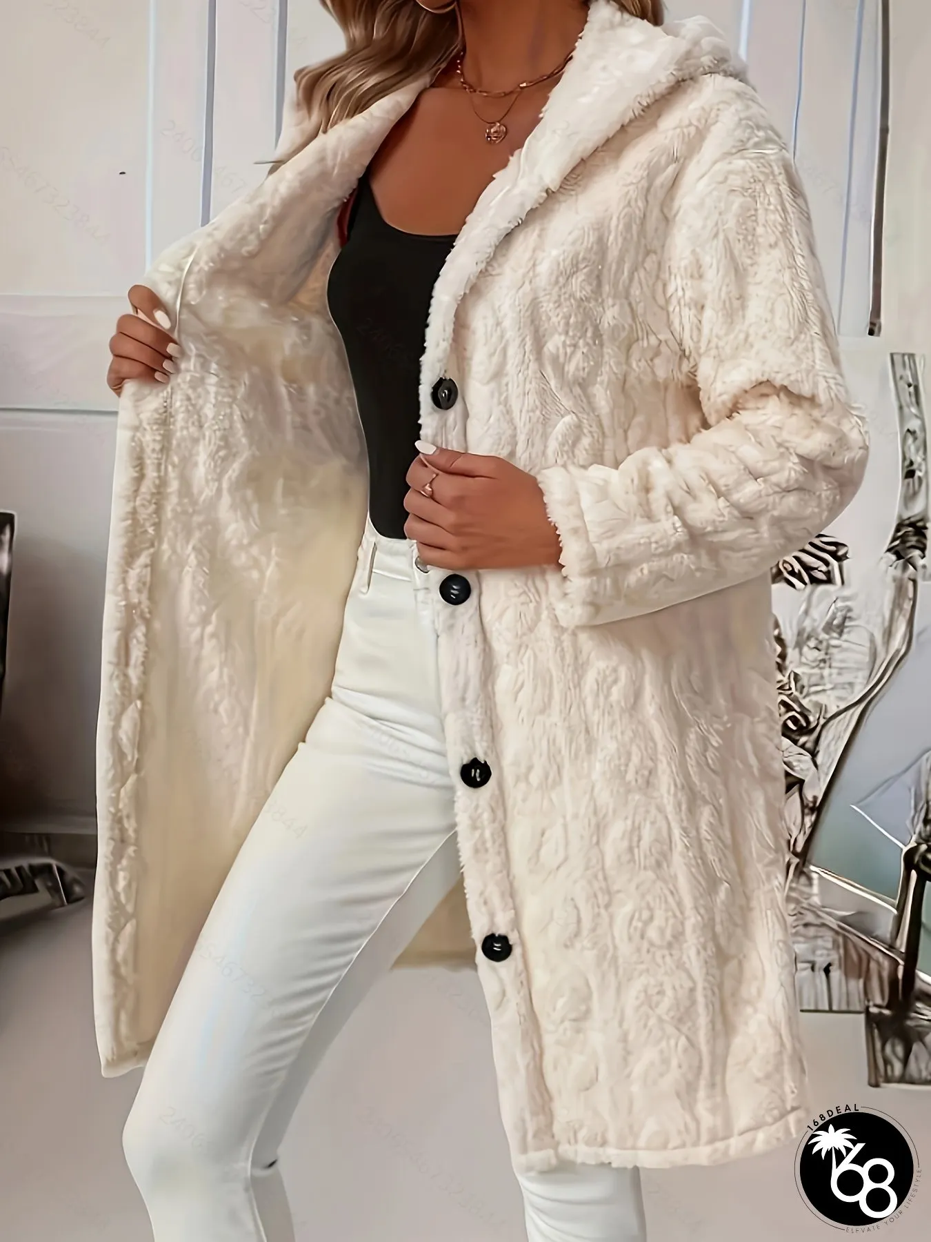 Womens Winter Coat Plush Jacket with Button Front Closure Machine Washable Long Outerwear | 168DEAL