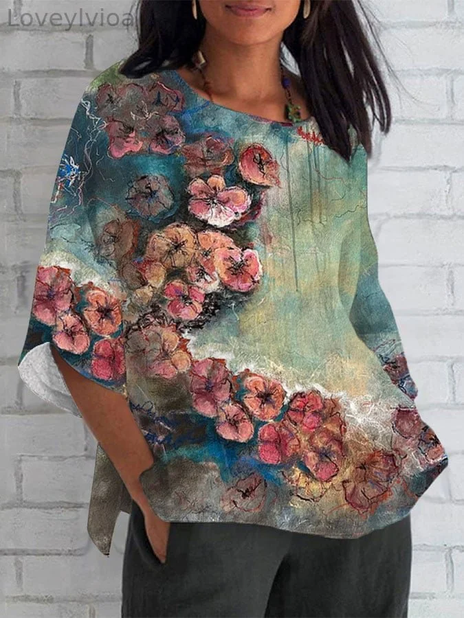 Women's Vintage Floral Print Casual Top