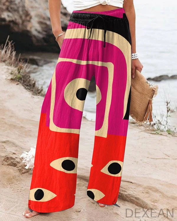 Abstract Painting Art Loose Lace Wide Leg Pants