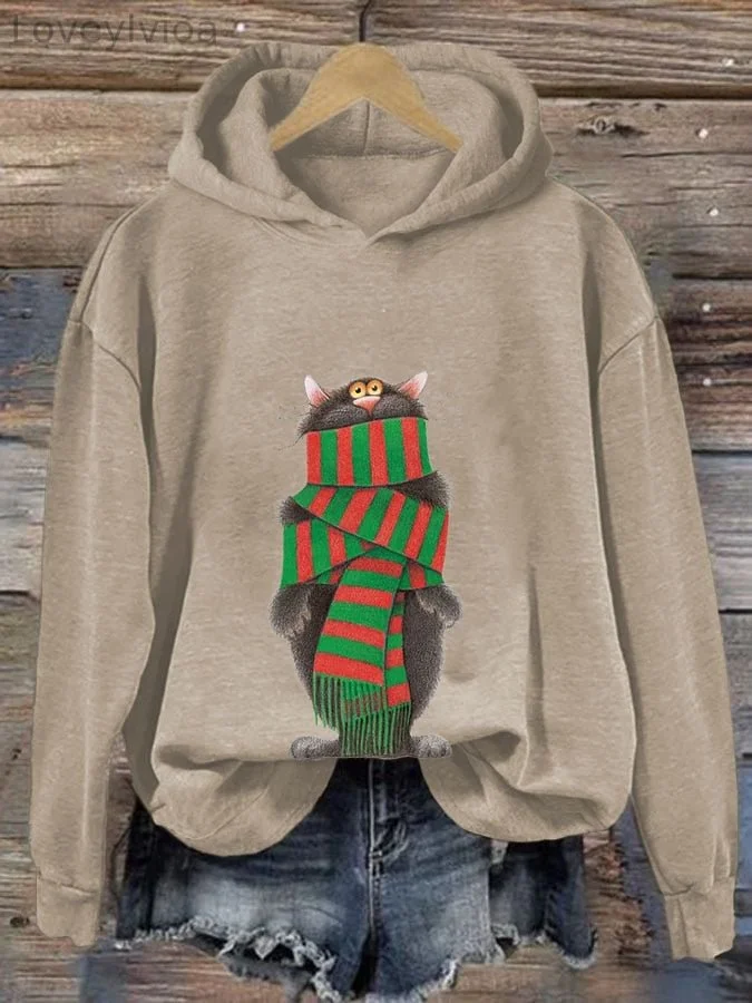 Women's Funny Cat Printed Casual Hoodie