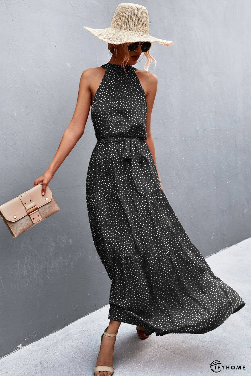 Printed Sleeveless Tie Waist Maxi Dress | IFYHOME