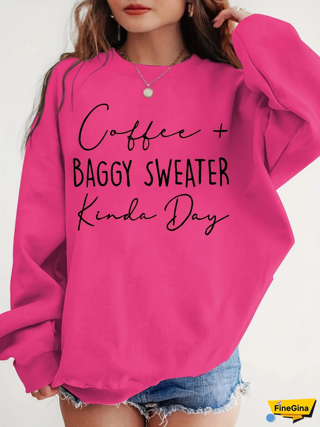 [Trendy Women's Sweatshirt] Women's Casual Crew Neck Sweatshirt - Long Sleeve "Coffee & Buggy Sweater Kinda Day" Letter Print, Olive Green, Relaxed Fit, Spring/Fall Essential, Playful Design, Durable Fabric, Comfortable Texture, Everyday Outfit