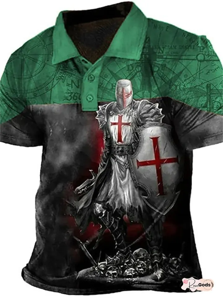 Men's Polo Shirt Golf Shirt Soldier Turndown Red Blue Purple Brown Green 3D Print Street Daily Short Sleeve 3D Button-Down Clothing Apparel Fashion Casual Breathable Comfortable