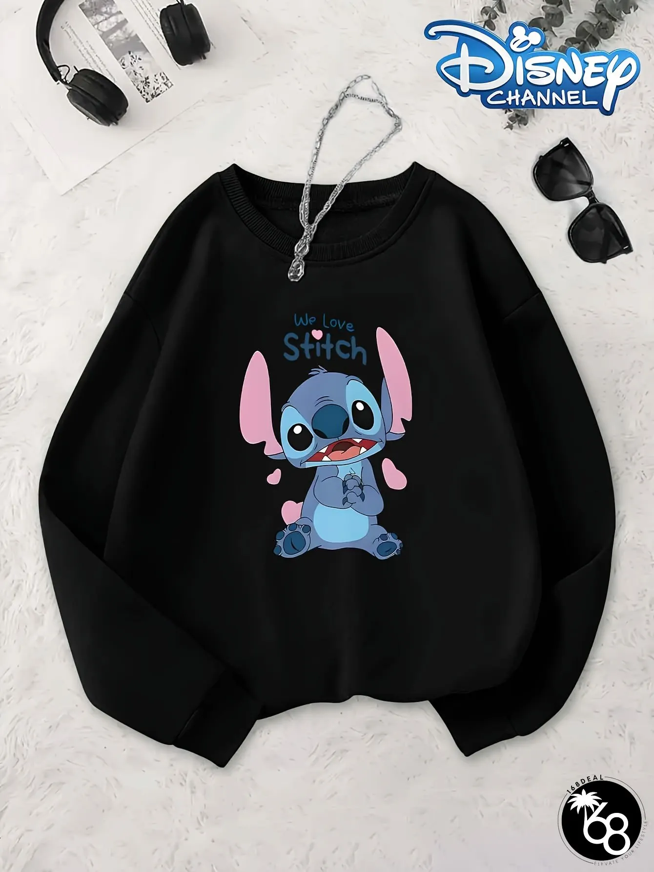 Stitch Sweatshirt Womens Sweater with Face Graphic Official Birthday Party Outfit Soft | 168DEAL