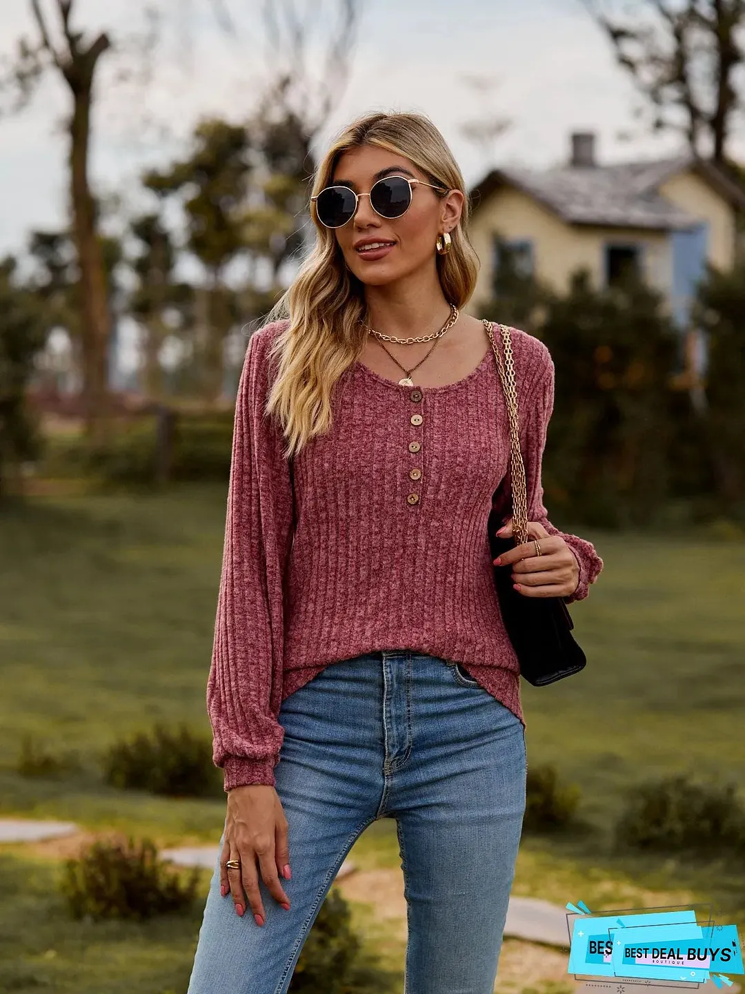 Plus Size Womens Oversized Long Sleeve Henley Shirt Sweater Soft Ribbed Pullover