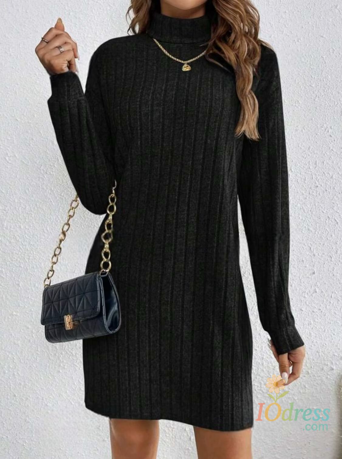 IO Dress Autumn Winter Dress Woemn Casual Trutleneck Long Sleeve Solid Knitted Dress 2024 New Fashion Loose Comfortable Dresses Female