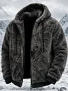 Men's Retro Viking Wolf Totem Celtic Style Flannel Warm Hooded Sweatshirt 