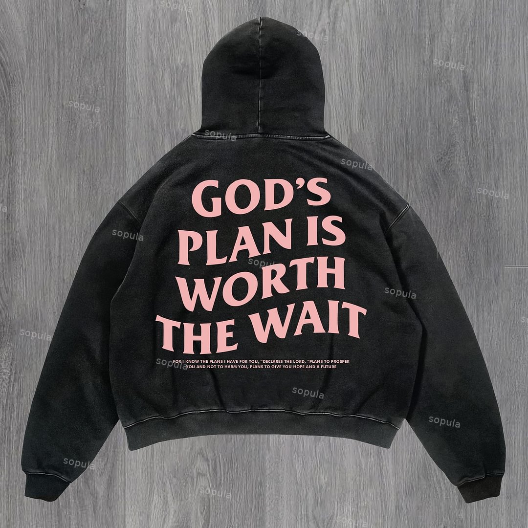 Sopula Vintage God's Plan Is Worth The Wait Graphic Washed Hoodie - Sopula｜Premium Graphic Tees & Graphic Clothing