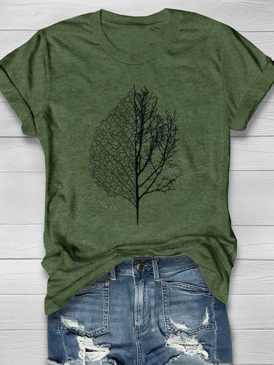  Eagerlys   Leaf & Tree Forest Print Short Sleeve T-shirt Eagerlys