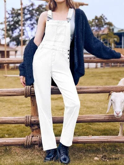 Square Neck Wide Strap Denim Overalls | IFYHOME