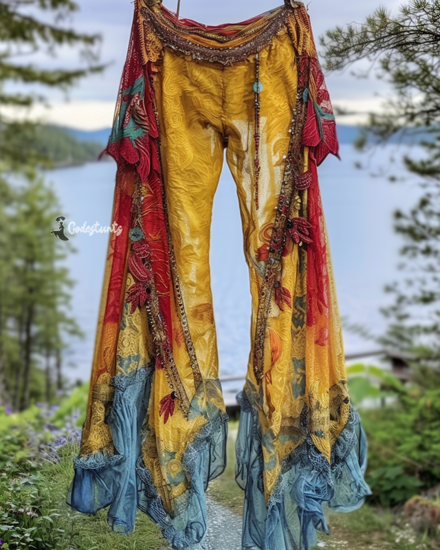 Summer Vacation Ruffle Lace Contrast Pants 7e01