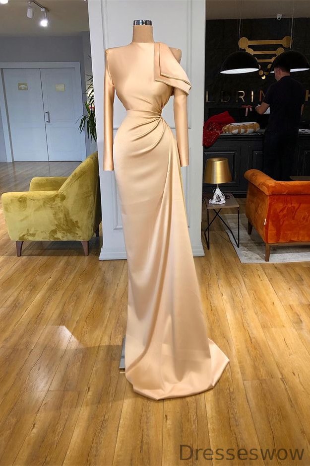 Dresseswow High Neck Long Sleeves Champagne Prom Dress Mermaid Online