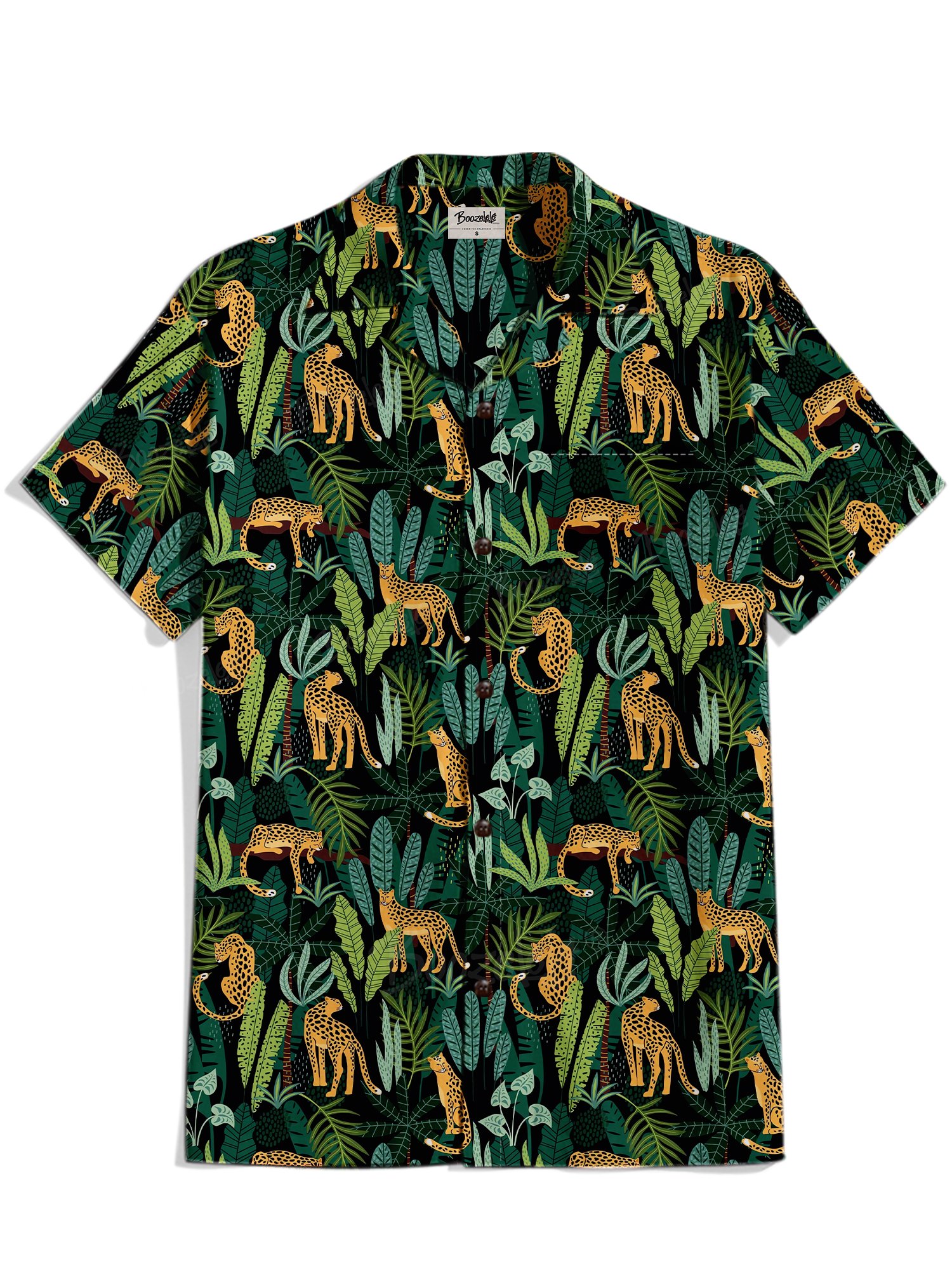 Hawaiian Leaves and Leopard - 100% Cotton Cuban Collar Shirt