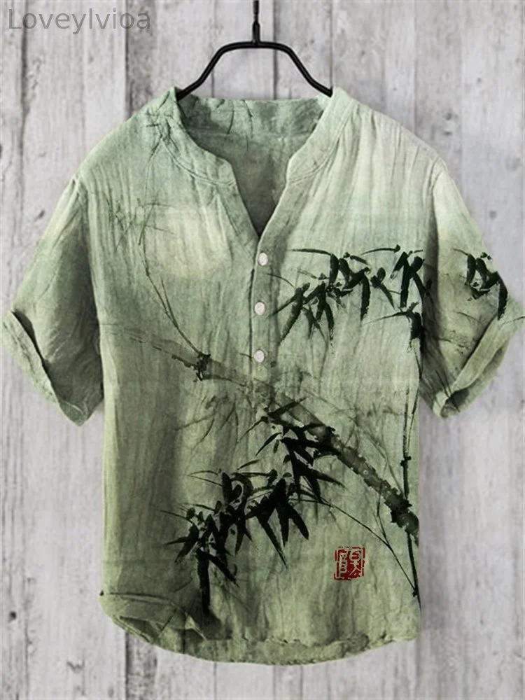 Bamboo Forest Full Moon Night Japanese Art Linen Blend Shirt