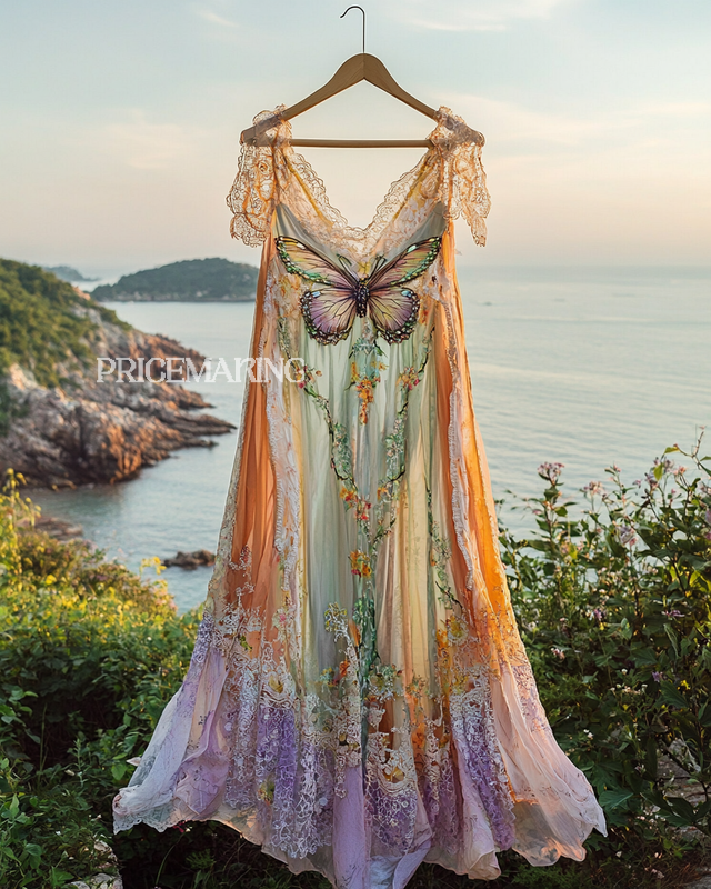 Summer Vacation Ruffle Lace Contrast Dress 3997