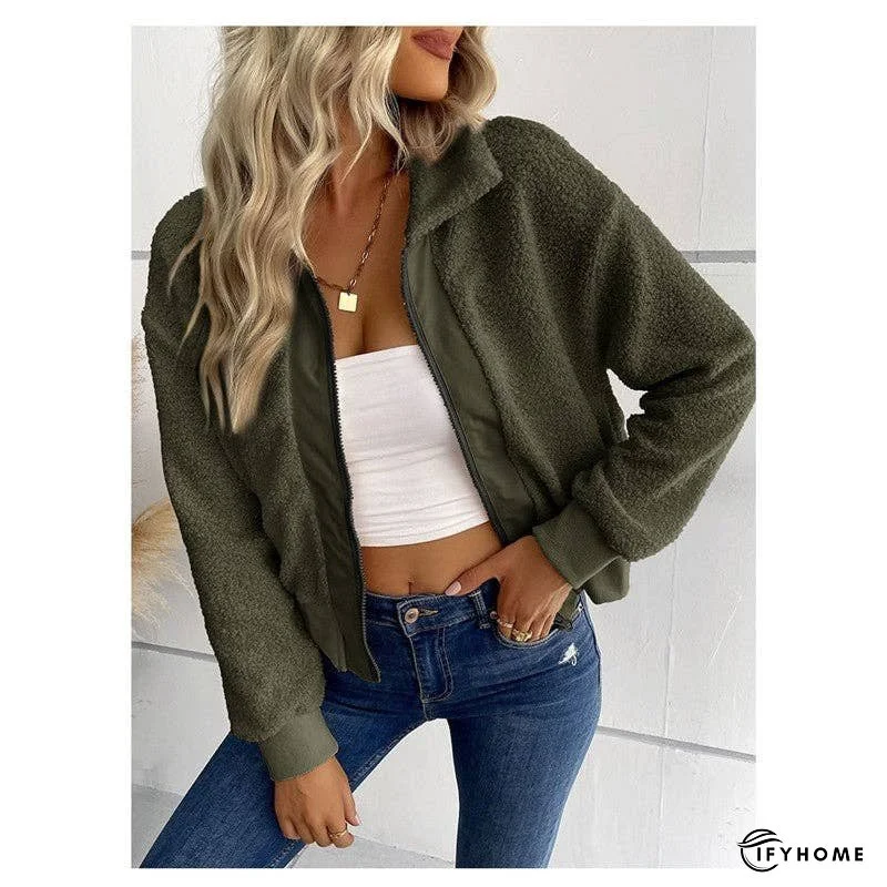 Solid Color Short Lapel Long Sleeve Sherpa Jacket | IFYHOME