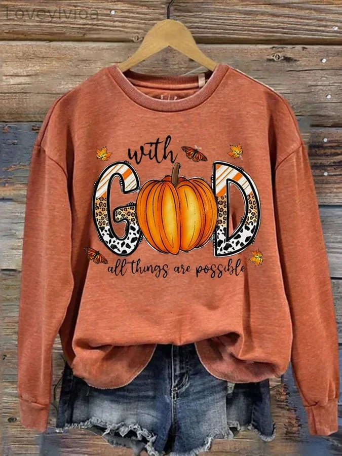 With God All Things Are Possible  Women'S Printed Long Sleeve Sweatshirt