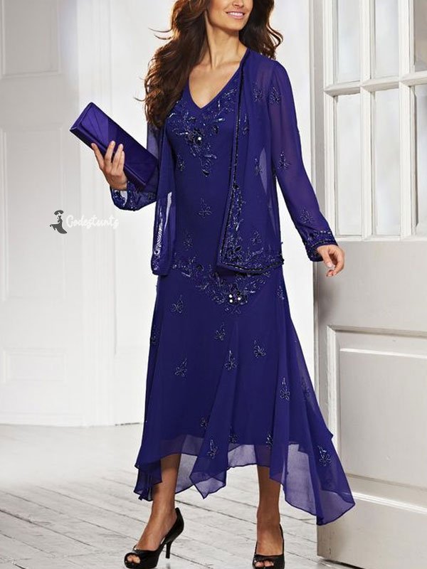 chiffon beadwork temperament wedding ladies dress