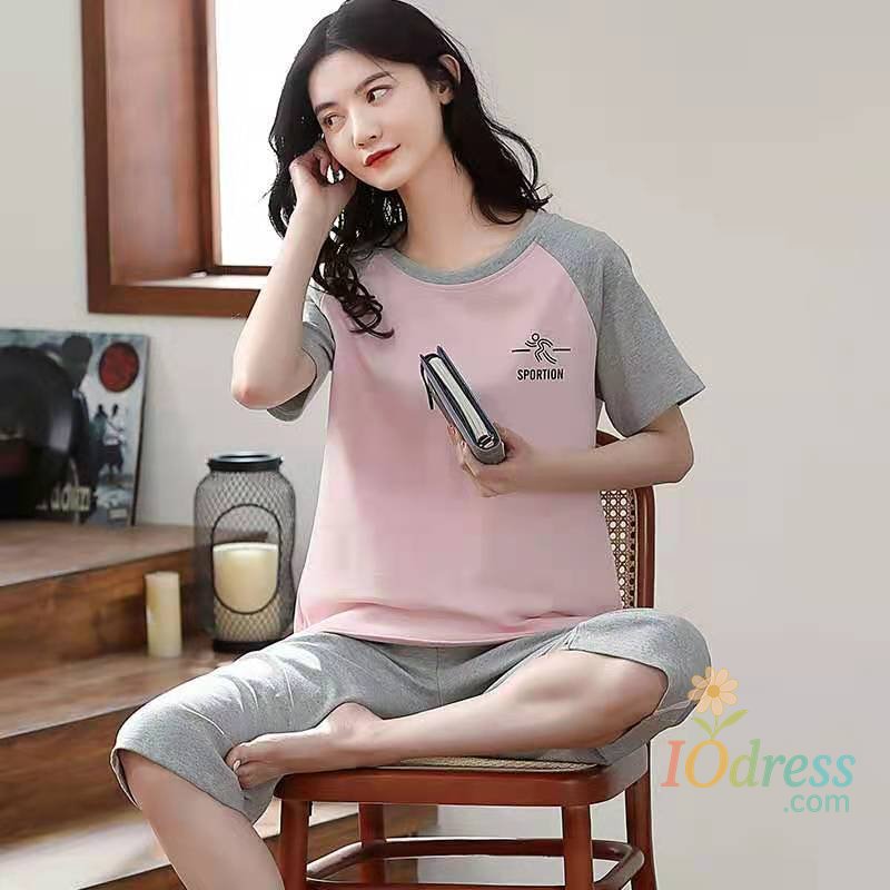IO Dress Summer Ladies Pajamas Loungewear Set Women's Summer Short Sleeve Cropped Pants Loungewear Thin Korean Casual Two-Piece Set