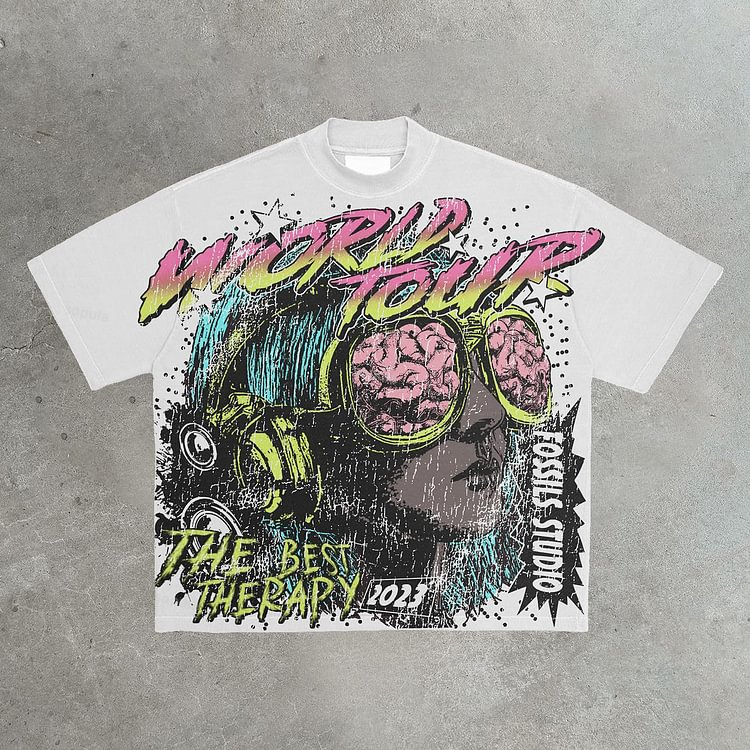 Vintage Street Music Festival Rock Graphics Printed Cotton T-Shirt