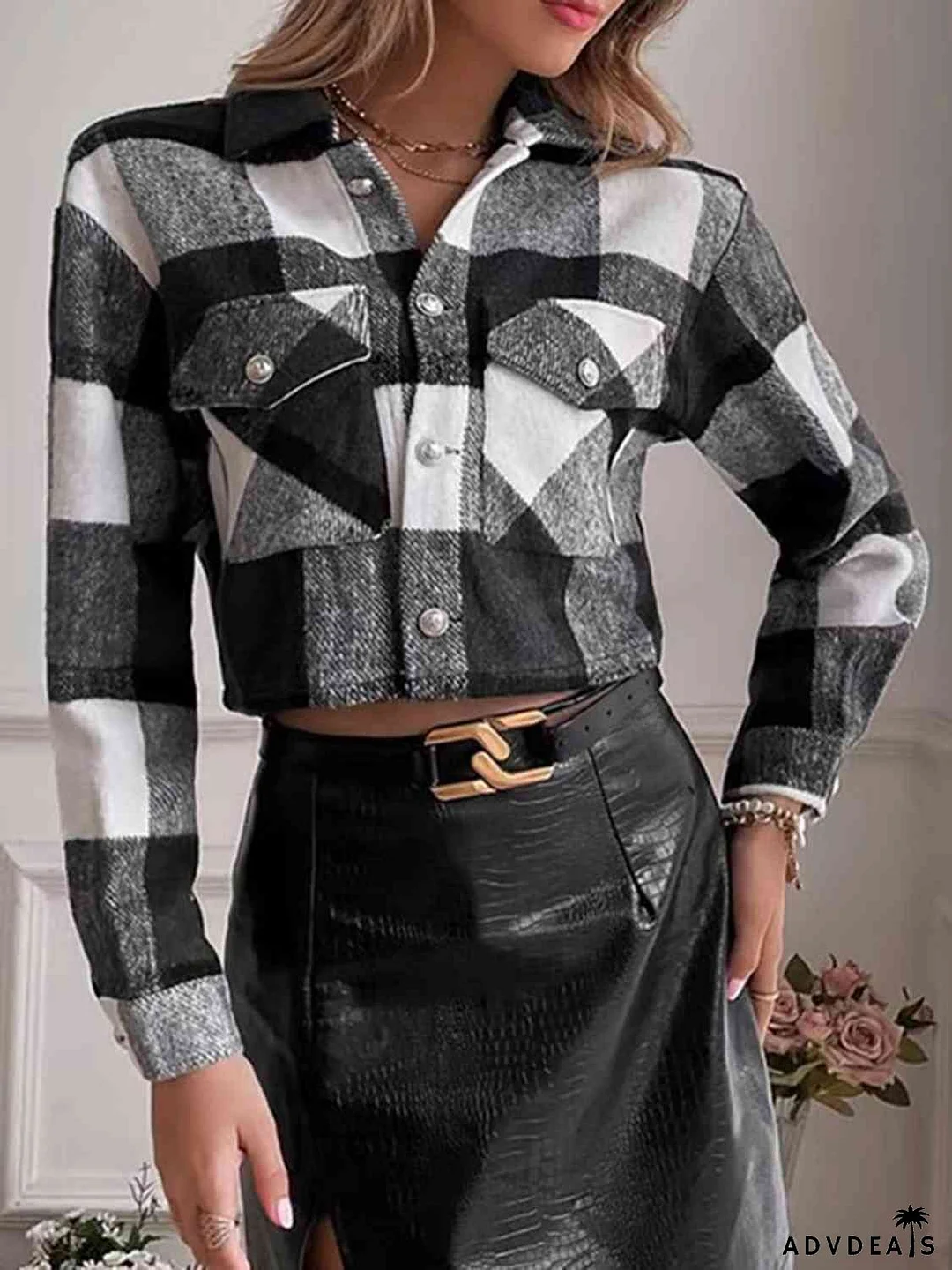 Plaid Collared Neck Button Down Jacket