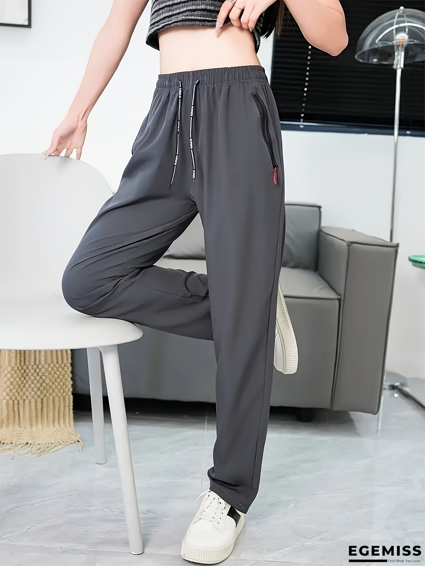 [Quick-Dry Women's Joggers] Quick-Dry Silky Fiber Fabric Women's Joggers - Elastic Waist with Drawstring, Zipper Pockets, Breathable & Comfortable for Commuting, Casual Wear, Jogging Pants, Attire, Sleek Look, Durable | EGEMISS